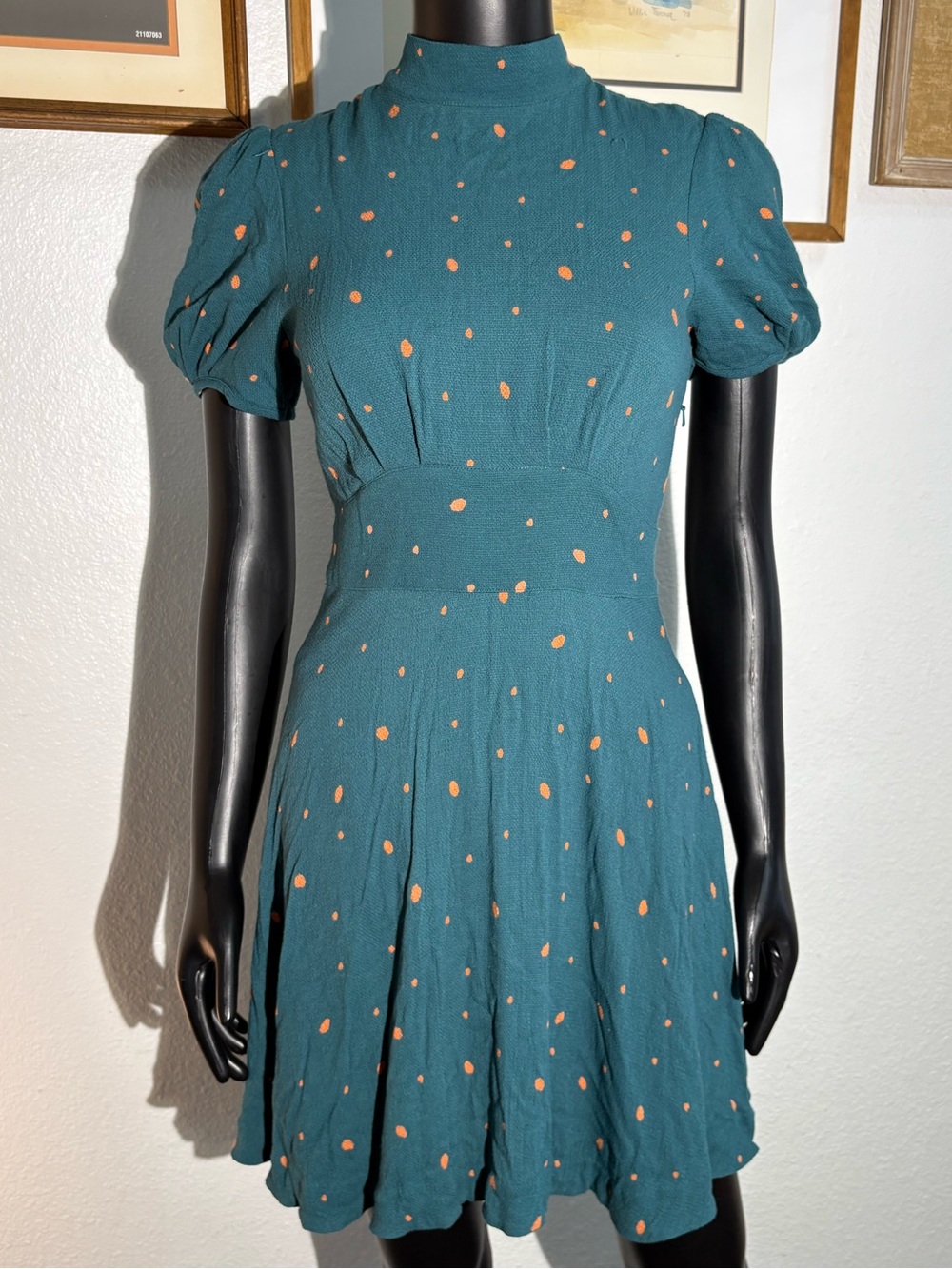 Free People Abbie Reversible Dotted Printed Fit & Flare Mini Dress in teal/green